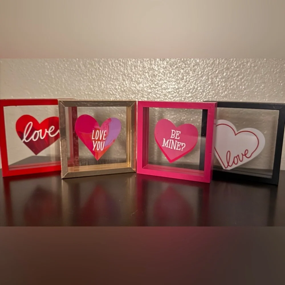 Set of 4 Love Heart Shadow Box Frames | Valentine Decor | Customizable Wall Art